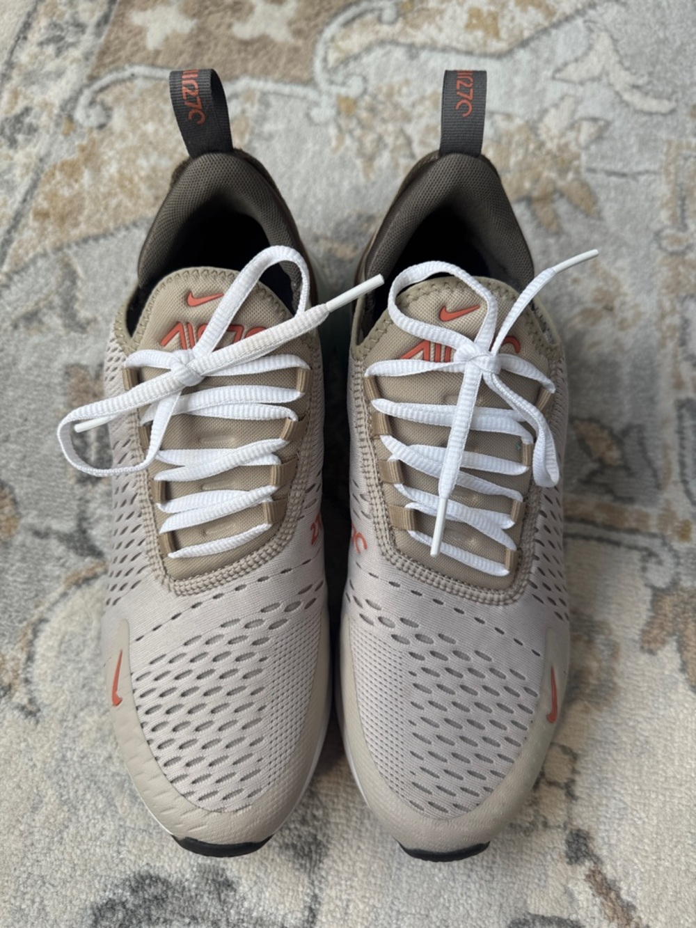 Nike AirMax 270 Taupe and Coral Athletic Sneakers with White Laces